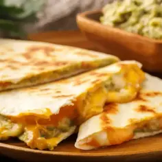 Pyszna, lekka kolacja: quesadillas z roztopionym serem i guacamole. Idealne na szybki posiłek.